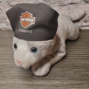EUC - Harley Davidson Grey Stripped Tabby Cat Kitty Plush Gray Stuffed‎ Animal